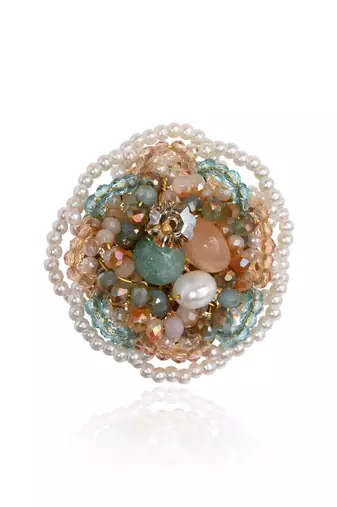 Pearl and crystal floral round finger ring for women