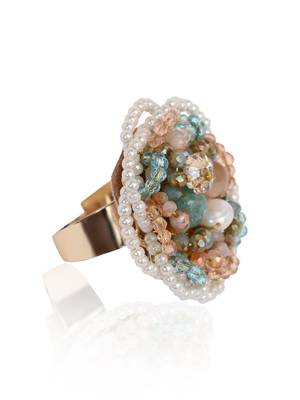 Pearl and crystal floral round finger ring for women 4
