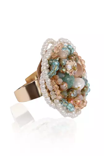 Pearl and crystal floral round finger ring for women