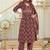Red Floral Printed Round Neck Pure Cotton Kurta With Trouser & Dupatta