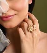 Peach pearl and crystal gold plated ring for all fingers