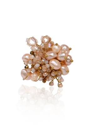 Peach pearl and crystal gold plated ring for all fingers 3