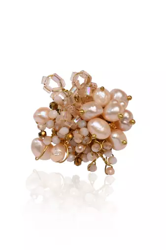 Peach pearl and crystal gold plated ring for all fingers