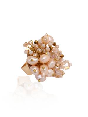 Peach pearl and crystal gold plated ring for all fingers 4