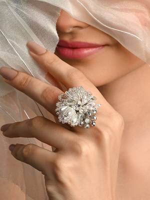 White drop pearl silver adjustable ring for women 1