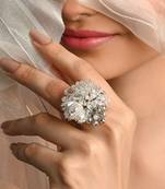 White drop pearl silver adjustable ring for women