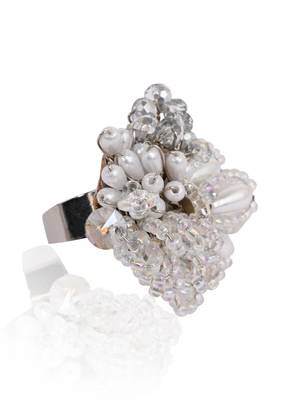 White drop pearl silver adjustable ring for women 4