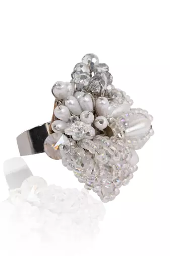 White drop pearl silver adjustable ring for women