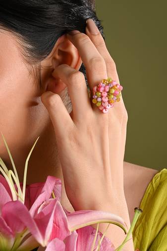 Colourful gold plated adjustable ring