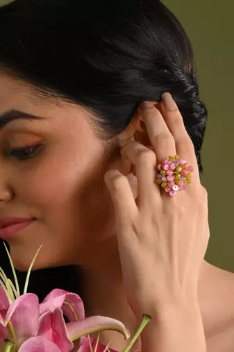 Colourful gold plated adjustable ring