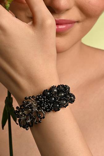 Black and grey cocktail adjustable handmade bracelet for women