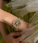 Round floral pearl colourful crystal and stone bracelet