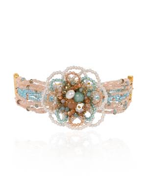 Round floral pearl colourful crystal and stone bracelet 3