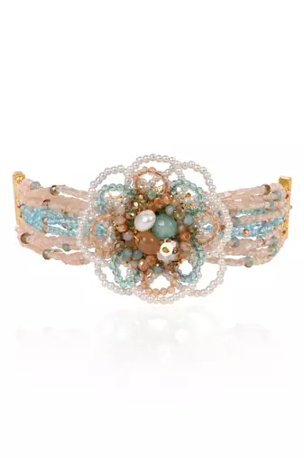 Round floral pearl colourful crystal and stone bracelet