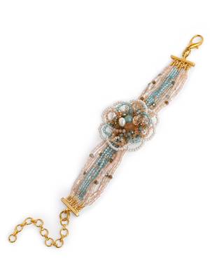 Round floral pearl colourful crystal and stone bracelet 4