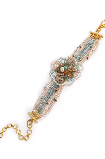 Round floral pearl colourful crystal and stone bracelet