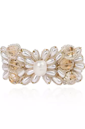 Butterfly shape white pearl and oval stone all size bracelet
