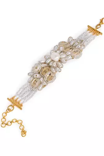 Butterfly shape white pearl and oval stone all size bracelet