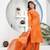 Orange Floral Printed Round Neck Pure Cotton Kurta With Trouser & Dupatta