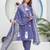 Aaysa floral embroidered blue round neck pure cotton kurta with trouser & dupatta