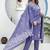 Aaysa floral embroidered blue round neck pure cotton kurta with trouser & dupatta