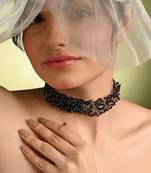 Jet black stone crytal silver plated cocktail choker necklace