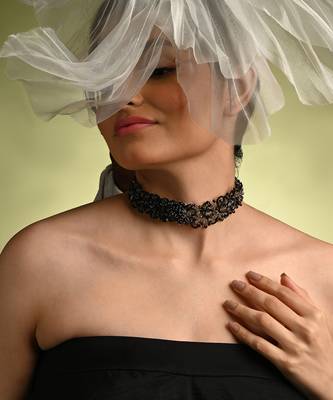Jet black stone crytal silver plated cocktail choker necklace 2