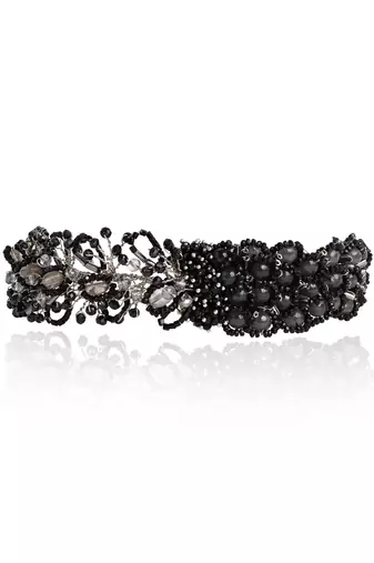 Jet black stone crytal silver plated cocktail choker necklace