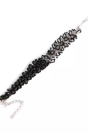 Jet black stone crytal silver plated cocktail choker necklace