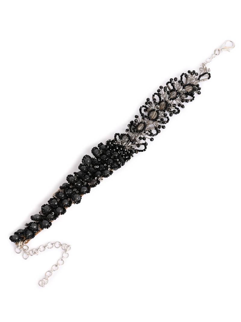 Jet black stone crytal silver plated cocktail choker necklace