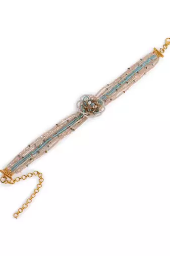 Multicolour flower pearl beaded stone choker