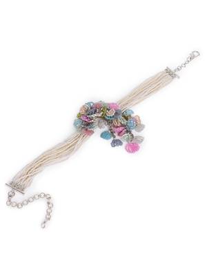 Pearl necklace withcolourful crystal flower bunch pendant 4