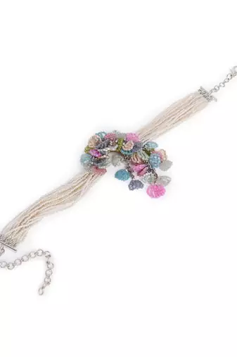 Pearl necklace withcolourful crystal flower bunch pendant