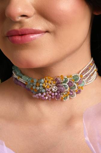 Colourful stone neckpiece for haldi mehendi wedding
