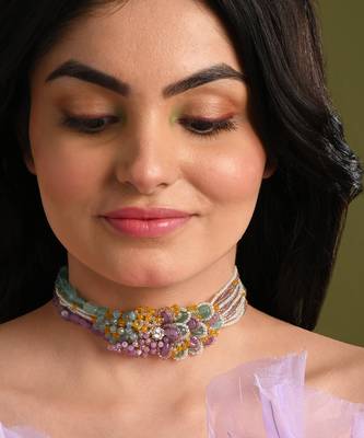Colourful stone neckpiece for haldi mehendi wedding 2