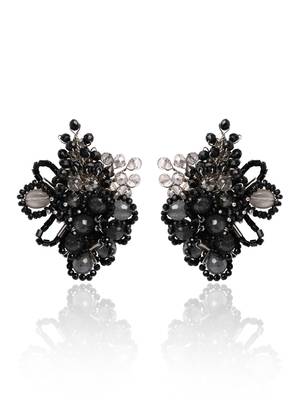 Shaded oval balck and grey stone stud earrings 3
