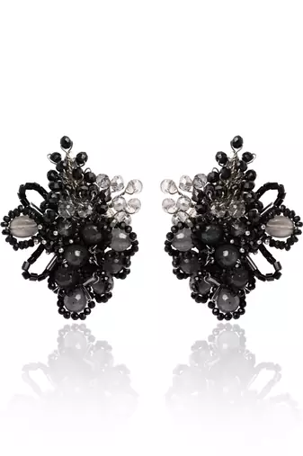 Shaded oval balck and grey stone stud earrings