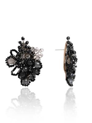 Shaded oval balck and grey stone stud earrings 4