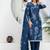 Aaysa floral printed blue round neck pure cotton kurta with trouser & dupatta