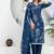 Aaysa floral printed blue round neck pure cotton kurta with trouser & dupatta