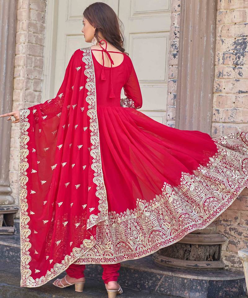 Pink embroidered georgette three-piece Anarkali suit 
