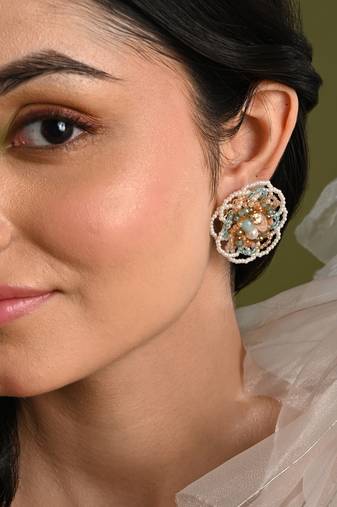 Floral haldi mehendi colourful stone crystal earrings