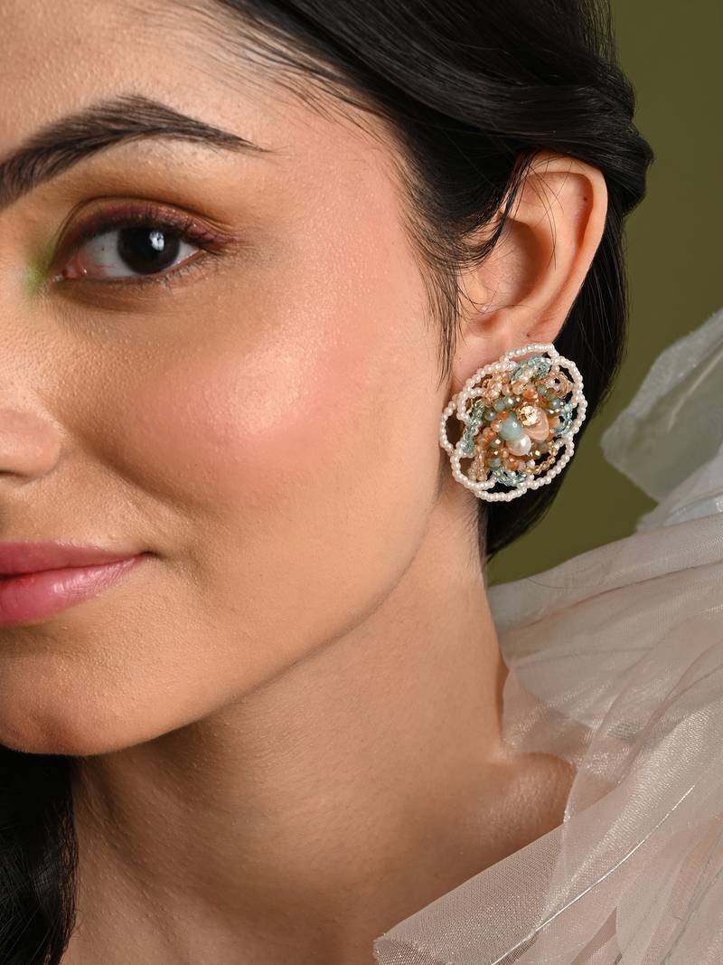 Floral haldi mehendi colourful stone crystal earrings