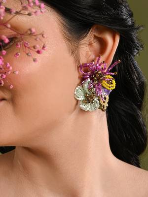 Colourful crystal beaded flower abstart big studs 1