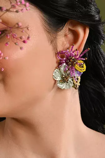 Colourful crystal beaded flower abstart big studs