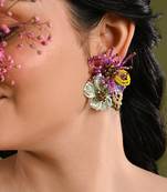 Colourful crystal beaded flower abstart big studs