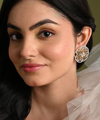 Floral haldi mehendi colourful stone crystal earrings 2