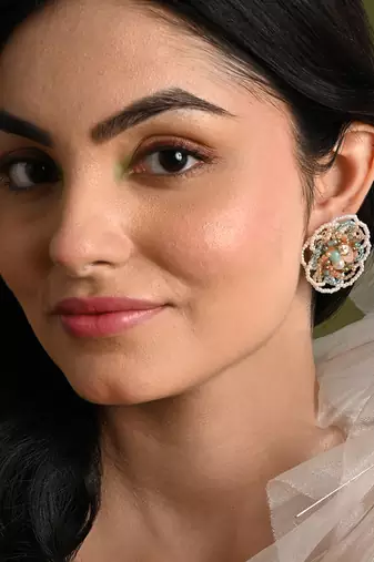 Floral haldi mehendi colourful stone crystal earrings