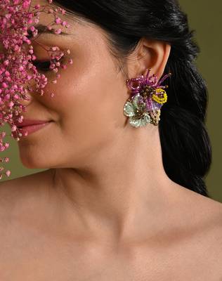 Colourful crystal beaded flower abstart big studs 2