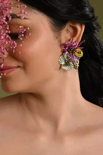 Colourful crystal beaded flower abstart big studs